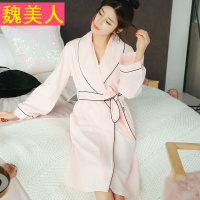 夏莉莎纯棉睡袍女秋季纯棉长袖浴衣晨袍纯色全棉日系浴袍家居服