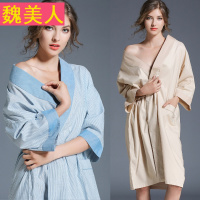 欧版长款加肥加大情侣短袖睡袍裙夏短袖纯棉女日式和服薄款浴袍