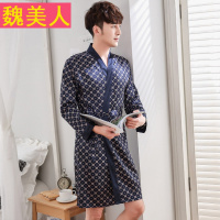 睡袍男冰丝春秋夏季长袖薄款丝绸浴袍男士大码长款睡衣家居服
