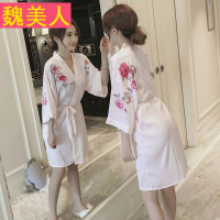 性感睡袍女夏季丝绸冰丝碎花春秋长袖仿真丝火辣极度诱惑浴袍睡衣