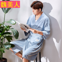 男士睡袍夏季纯棉大码青年日式薄款浴袍和服男式夏天中长款浴衣