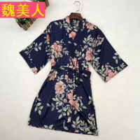 韩版绸缎睡衣女春季冰丝花朵和服公主风开衫宽松春秋家居服可外穿
