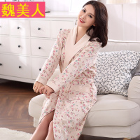 全棉睡衣秋天纯棉质碎花薄款长袖春秋浴衣浴袍女式睡袍春秋家居服