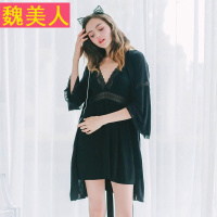巴士夜物语宫廷莫代尔棉家居服性感黑色睡袍女