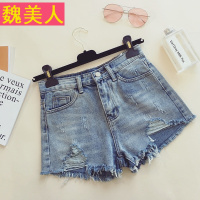 春装2018新款时尚毛边破洞牛仔裤女性感高腰显瘦热裤阔腿乞丐短裤