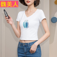 高腰上衣女夏装纯棉漏肚脐超短款T恤女韩版性感露脐短袖小衫体恤