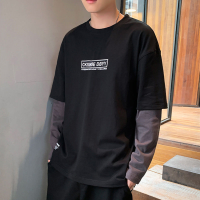 长袖t恤男上衣假两件打底衫春秋季新款韩版秋衣潮流宽松 诺妮梦