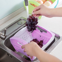 厨房带把手可折叠式水果蔬菜收纳篮方形塑料沥水篮子卫生间置物篮