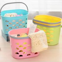 炫彩加厚塑料小号手提式沐浴篮子洗澡筐洗漱蓝卫浴沥水置物收纳筐
