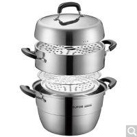 苏泊尔(SUPOR)蒸锅304不锈钢三层多功能复底汤锅蒸笼蒸馒头蒸鱼电磁炉燃气通用28cm SZ28V4可视化玻璃盖