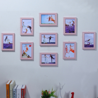 现代客厅照片墙装饰免打孔相框墙古达7寸九宫格卧室创意相片组合挂墙全7寸粉色