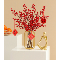 古达年货发财果红果冬青果假花仿真花摆设客厅春节新年装饰花过年花艺摆件花卉