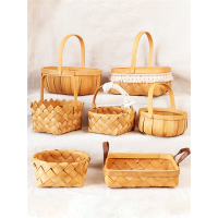 古达手工木片编织小篮子手提篮野餐篮水果鸡蛋姜蒜面包藤编竹编收纳筐