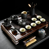 黑陶西施茶具套装家用功夫茶壶茶杯陶瓷盖碗木竹茶盘整套