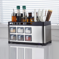 古达厨房调味料收纳盒套装不锈钢收纳置物架调味品罐子台面调料瓶刀架