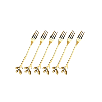 古达玻璃水果盘家用客厅花语不规则网红高颜值精致点心糖果零食盘碟子_枝桠树叶水果叉金色6只装顺手带一组果叉