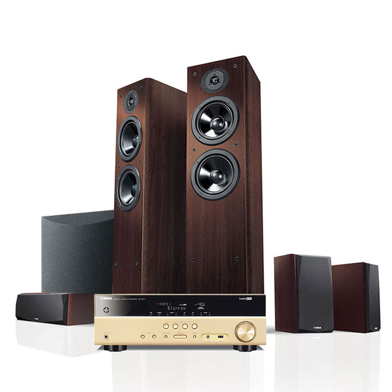 Yamaha/雅马哈 NS-F51+RX-V385+NS-SW050低音炮蓝牙功放5.1家庭影院音响 音箱 黑色 棕色高清大图