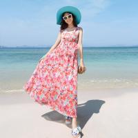 碎花裙波西米亚长裙仙沙滩雪纺裙海边度假连衣裙显瘦公主裙橘红色碎花