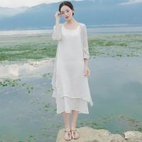 秋季新款女装文艺复古民族风长袖连衣裙长裙 浅灰色 M