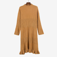 2018季韩版200斤大码女装半高领针织连衣裙胖mm宽松百褶边打底