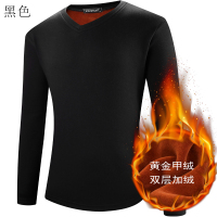 冬黄金绒加绒加厚棉保暖内衣单件修身V领上衣男 黑色 175(XL)