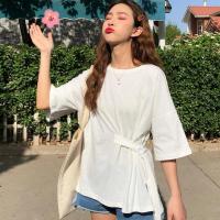 [莎洛仙]夏装新款潮小众短袖T恤女韩版宽松原宿风牛油果绿色半袖上衣