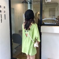 [莎洛仙]露背短袖T恤女学生韩版宽松新款夏季ins原宿风中长款半袖上衣