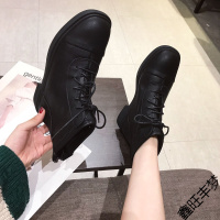 品牌圆头后拉链加绒低跟马丁靴女2020年冬款韩版软面系带平跟短靴黑色