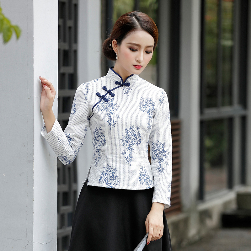 民国风女装棉麻盘扣改良旗袍上衣长袖唐装女秋