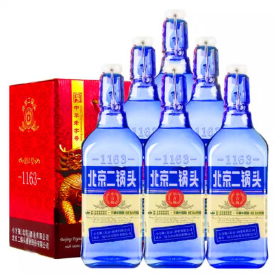 永丰牌北京二锅头出口型小方瓶蓝瓶42度 500ml*6瓶整箱装清香型白酒