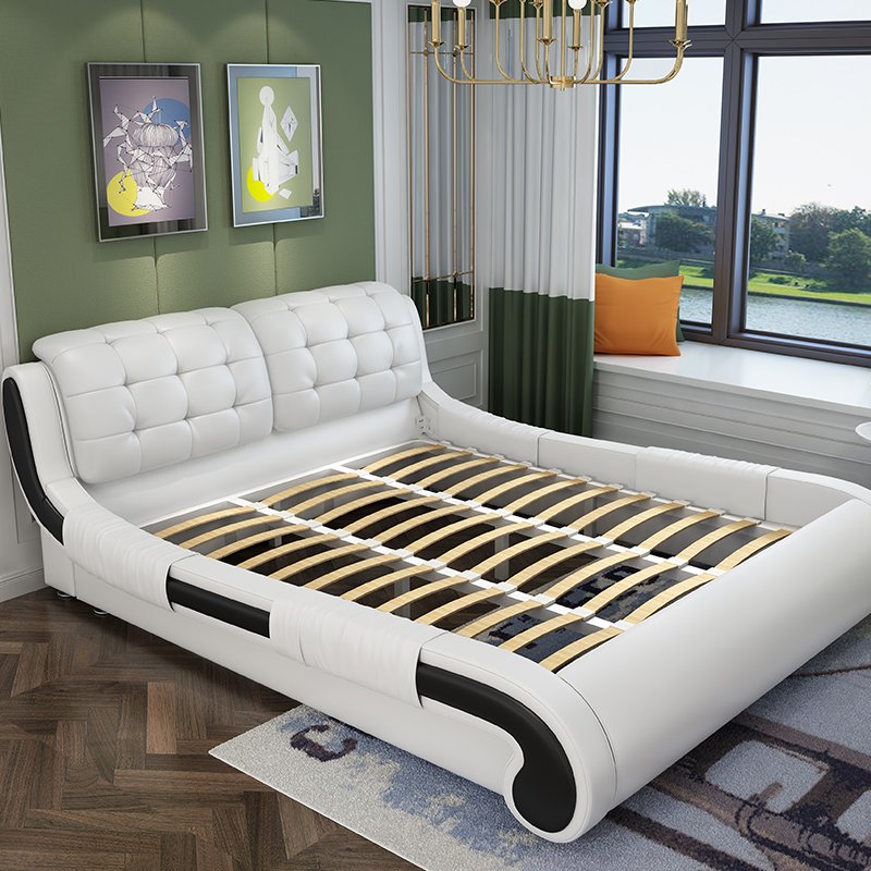 法派克 真皮床1.8米双人床现代简约婚床1.5米单人床软包软床皮床储物床