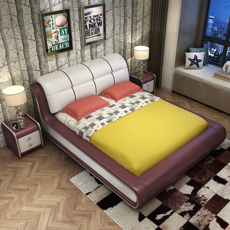 法派克 真皮床双人床1.8米现代简约主卧婚床皮艺床1.5米欧式软床榻榻米床