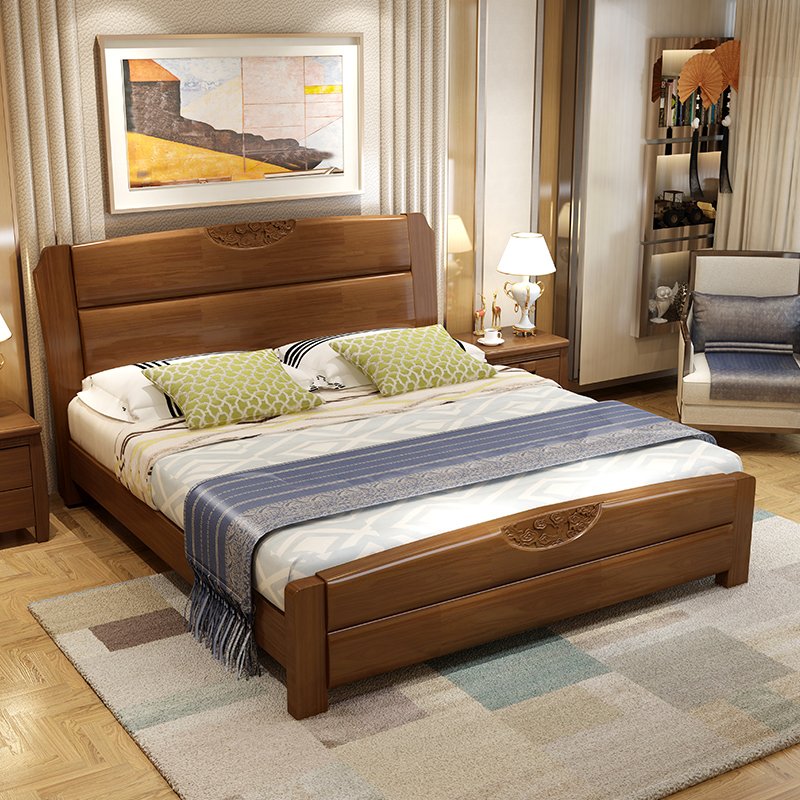 法派克 床 实木床1.8米双人床1.5 木头床大床高箱储物床新中式卧室家具
