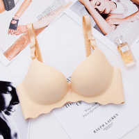 女人内衣季薄款胸罩透气无钢圈文胸聚拢小胸性感一片式上托文胸SN7616灰色下波浪款
