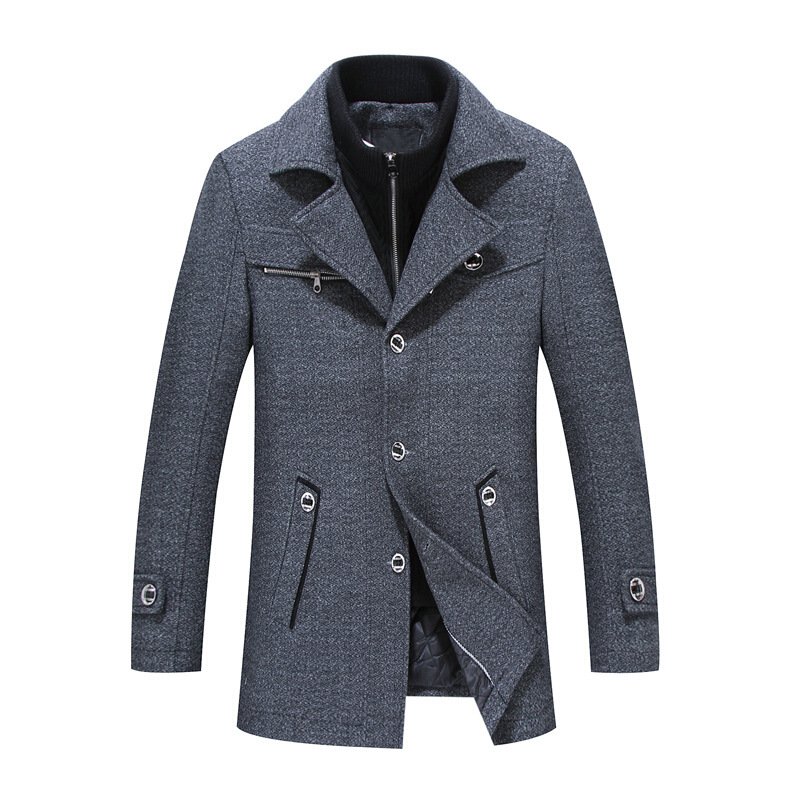 中长款男式毛呢大衣大码修身商务休闲男式风衣外套灰色