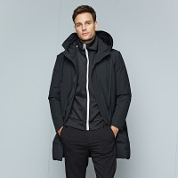 秋冬新款男士羽绒服长款加厚连帽休闲羽绒夹克潮黑色