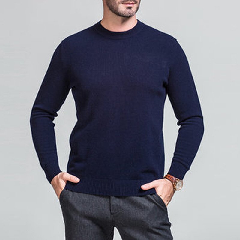 纯山羊绒衫圆领纯色简约套头毛衣大码保暖贴身针织打底衫