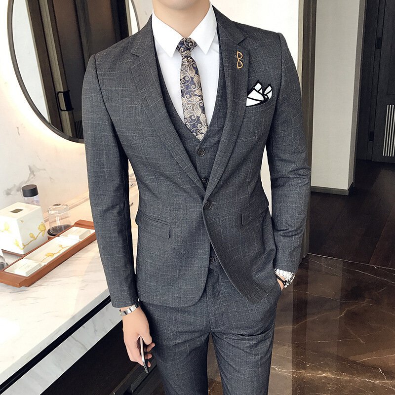 韩版潮男伴郎新郎修身西装三件套男式职业服商务休闲西服套装
