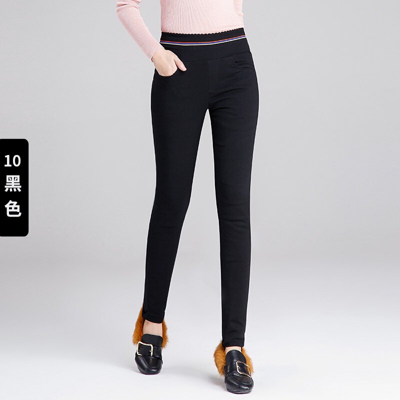 女裤女式羽绒裤女外穿高腰加厚保暖弹力小脚裤黑色