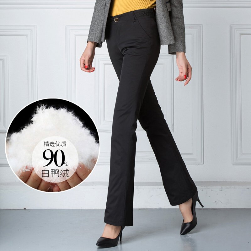 女裤新款冬季加厚保暖羽绒裤外穿可拆显瘦休闲微喇棉裤黑色