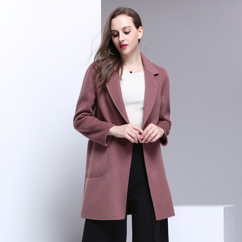 秋冬新款双面羊绒大衣女一粒扣中长款高端修身毛呢外套
