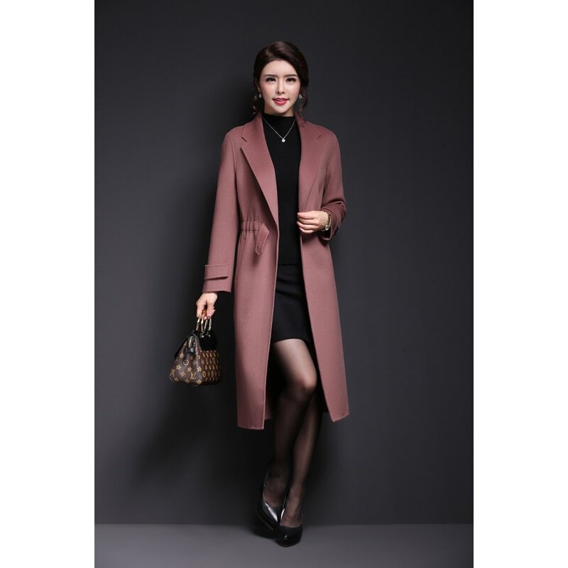 双面呢羊毛大衣秋冬手工高端修身长款双面羊绒大衣女外套