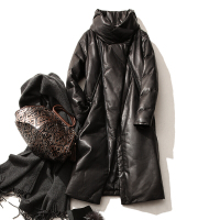 冬季新款奢暖风度95白鹅绒绵羊皮衣羽绒服黑色.