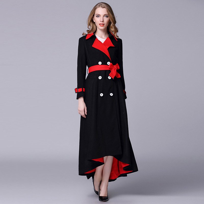 冬高端精品女装明星双排扣羊毛呢子大衣毛呢加长款外套女