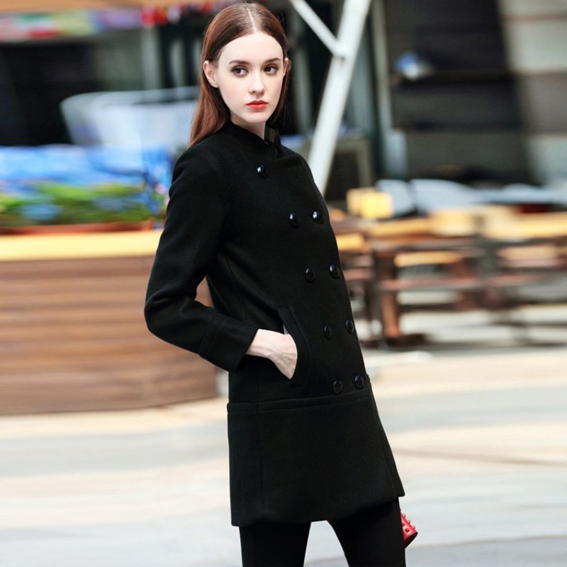 欧美冬季新款杨幂精品毛呢大衣中长款加厚呢子外套女风衣
