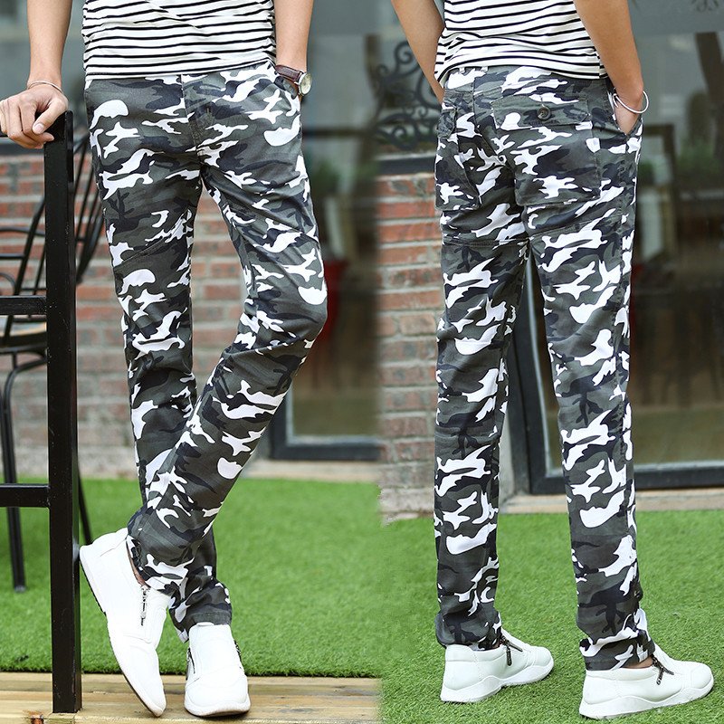 春季新款迷彩裤男修身户外裤子弹力军装工装直筒裤休闲运动小脚裤