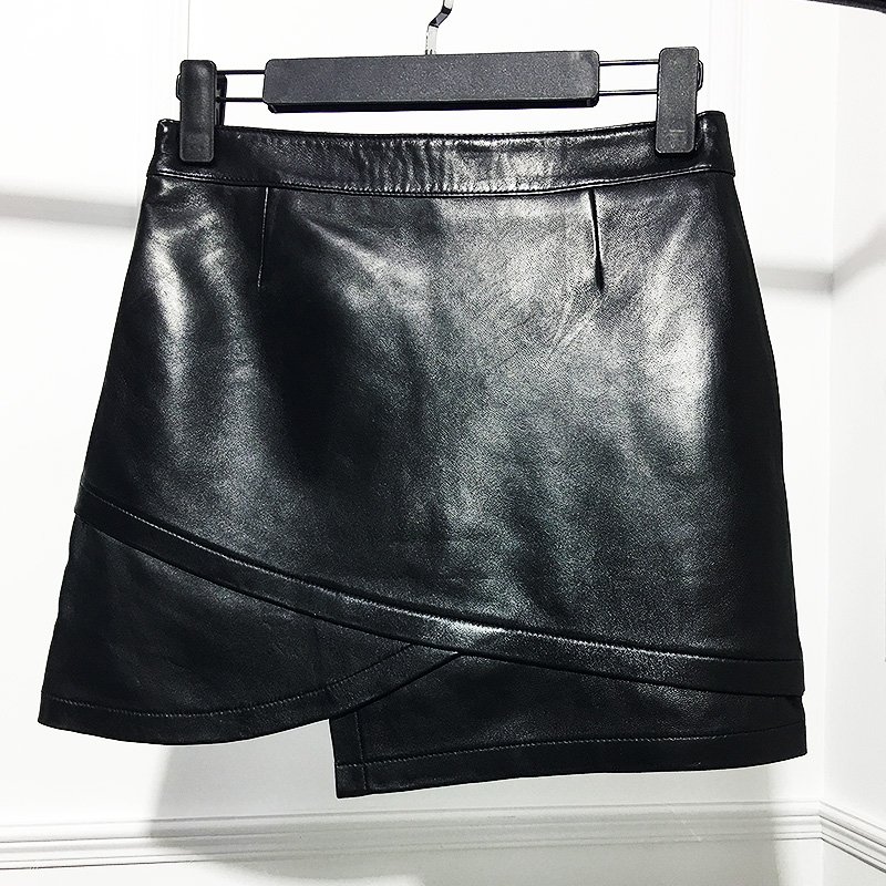 海宁真皮皮裙女高腰绵羊皮a字裙欧洲站秋冬包臀显瘦半身裙