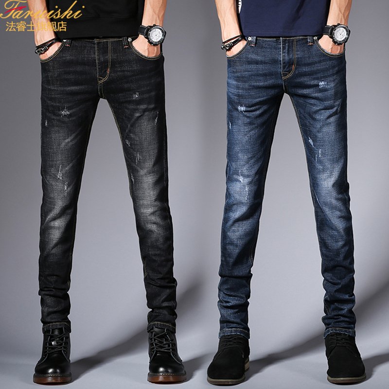 男士牛仔裤加绒加厚冬季新款韩版潮流秋冬款修身小脚男裤子库