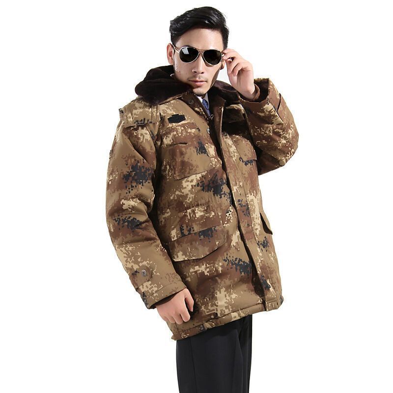 07式荒漠大衣户外羽绒服迷彩棉服冬季迷彩大衣男士保暖军大衣迷彩茶色