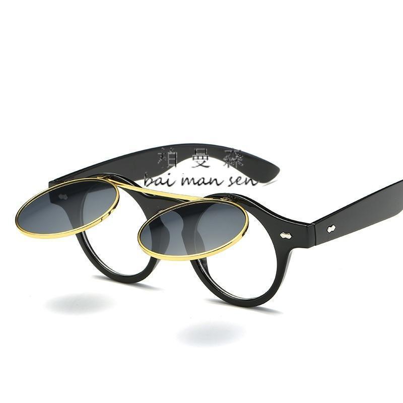 运动户外圆框翻盖双用太阳镜 小镜框金属太阳眼镜女士时尚墨镜